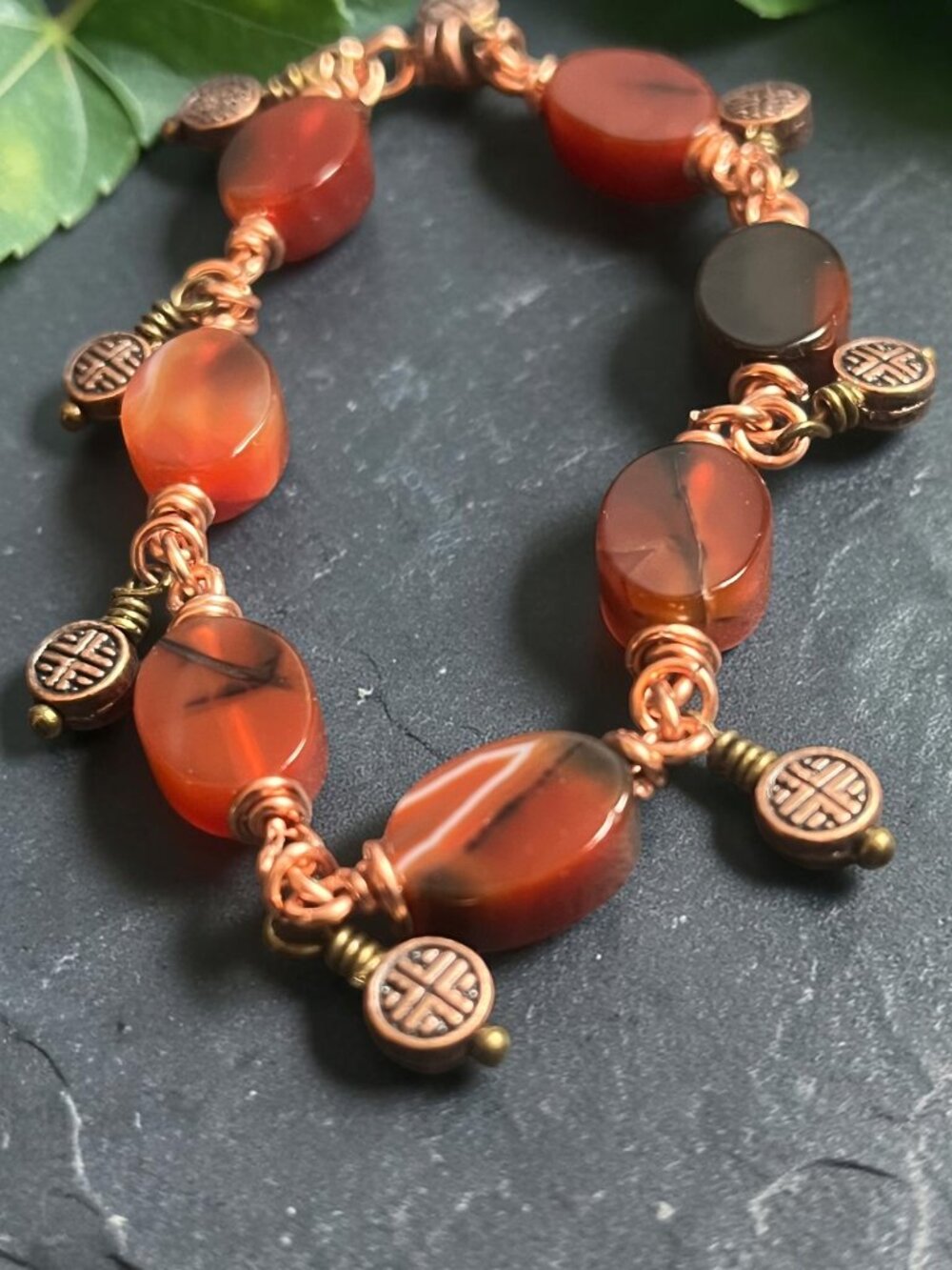Carnelian Bracelet | Boho Gemstone Bracelet | Red Orange Stone Bracelet | Copper